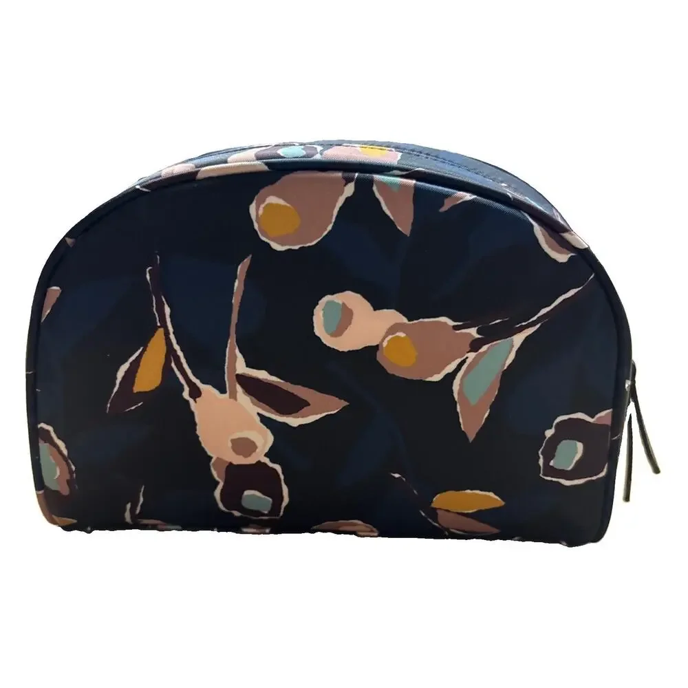 Kate Spade Dawn Paper Rose Medium Dome Cosmetic Makeup Bag Blue Floral Nylon New